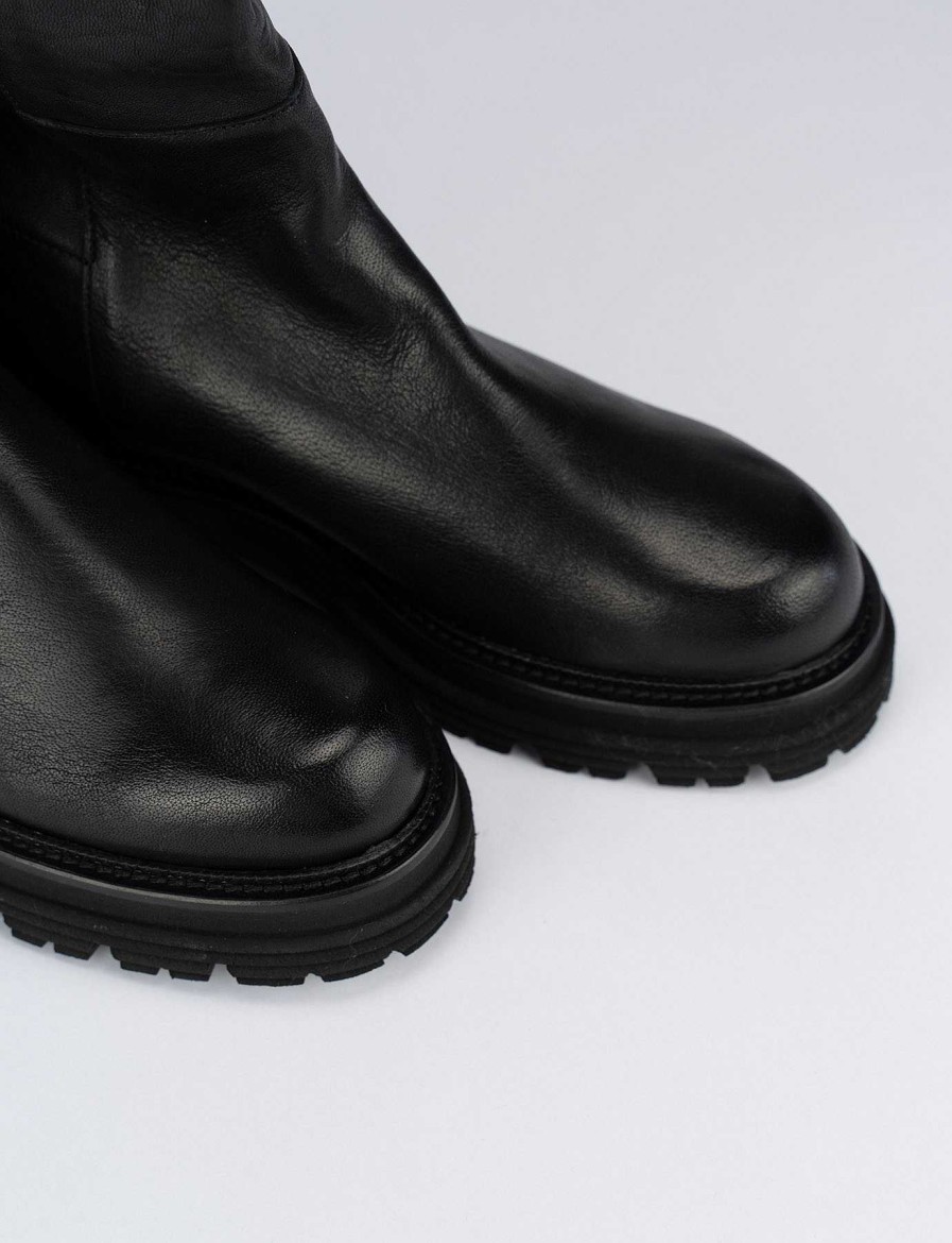 Mujer Barca | Botas Tacon Bajo Tacon 2 Cm Piel Negra