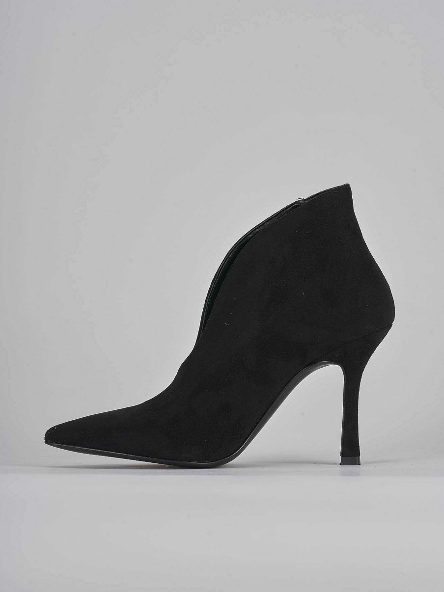 Mujer Barca | Botines De Tacon Alto Tacon 7 Cm Ante Negro