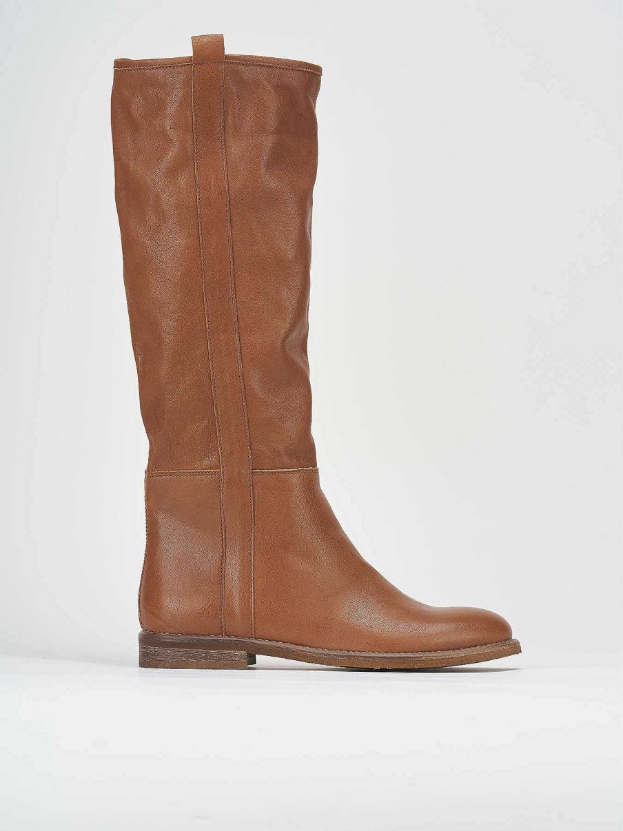 Mujer Barca | Botas Tacon Bajo Tacon 1 Cm Piel Marron