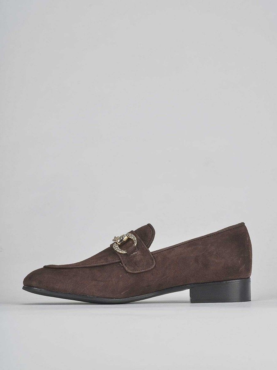 Mujer Barca | Mocasin Tacon 1 Cm Ante Marron Oscuro.