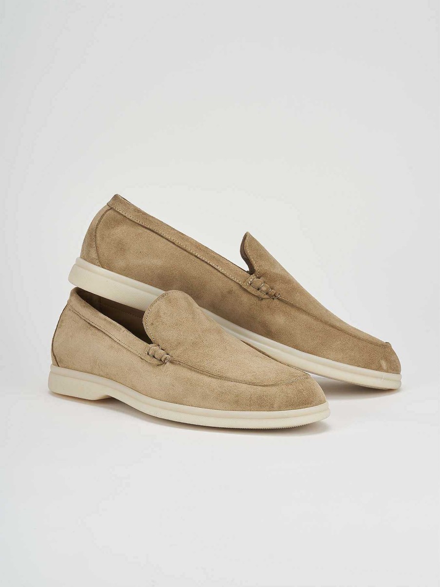 Hombre Barca | Mocasines Tacon 1 Cm Ante Beige