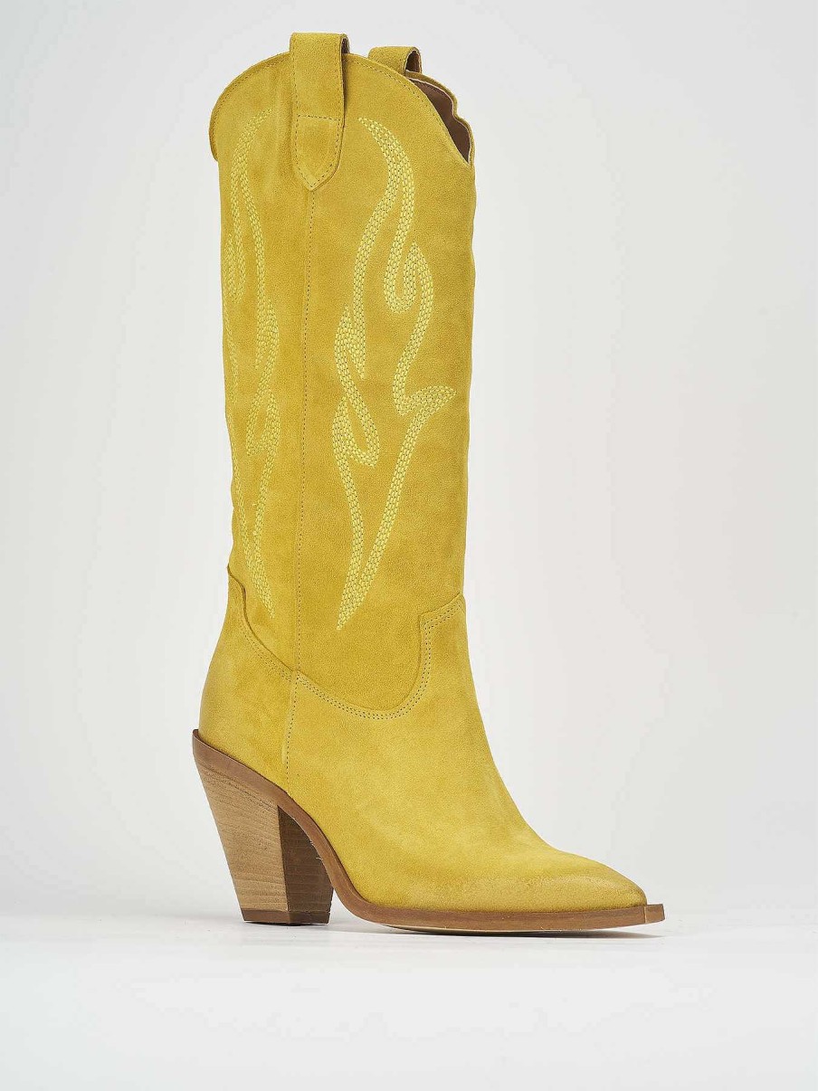 Mujer Barca | Botas De Tacon Tacon 7 Cm Ante Amarillo