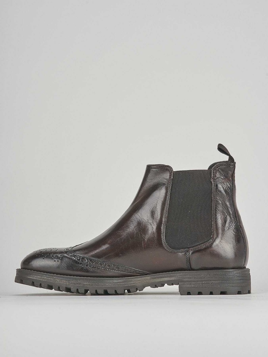 Hombre Barca | Botines Tacon 1 Cm Piel Marron Oscuro