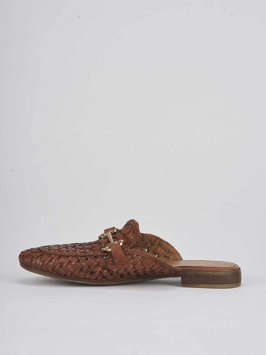 Mujer Barca | Tacon Zueco 1 Cm Piel Marron