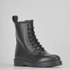 Mujer Barca | Botas Militares Tacon 2 Cm Cuero Negro