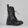 Mujer Barca | Botas Militares Tacon 1 Cm Cuero Negro