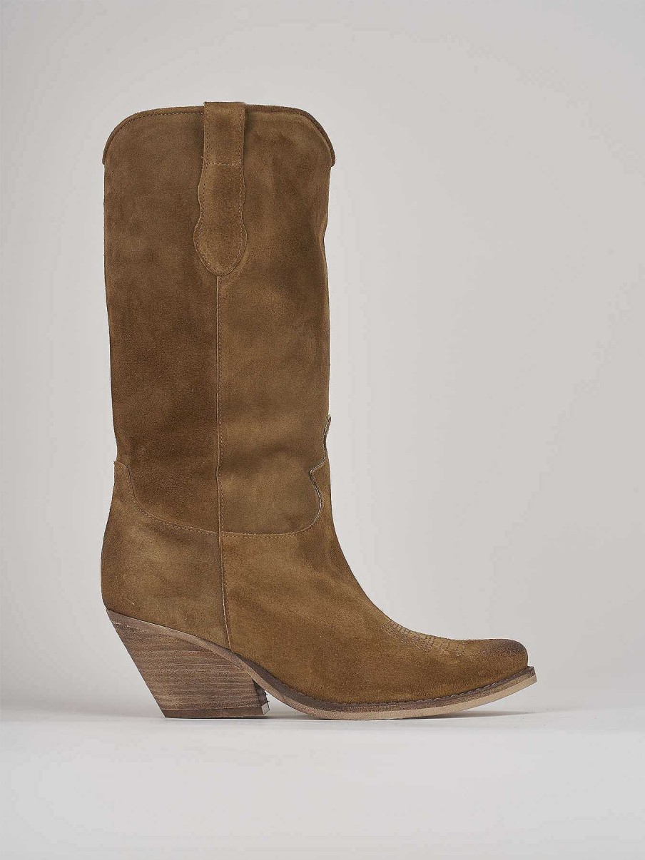 Mujer Barca | Botas De Tacon Tacon 6 Cm Ante Beige