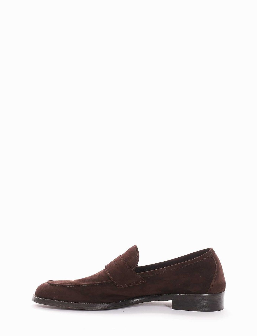 Hombre Barca | Mocasin Tacon 1 Cm Gamuza Marron Oscuro