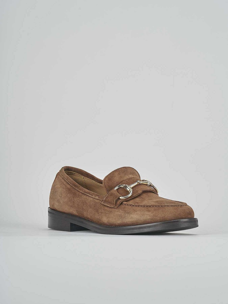 Mujer Barca | Mocasin Tacon 1 Cm Ante Marron Oscuro.