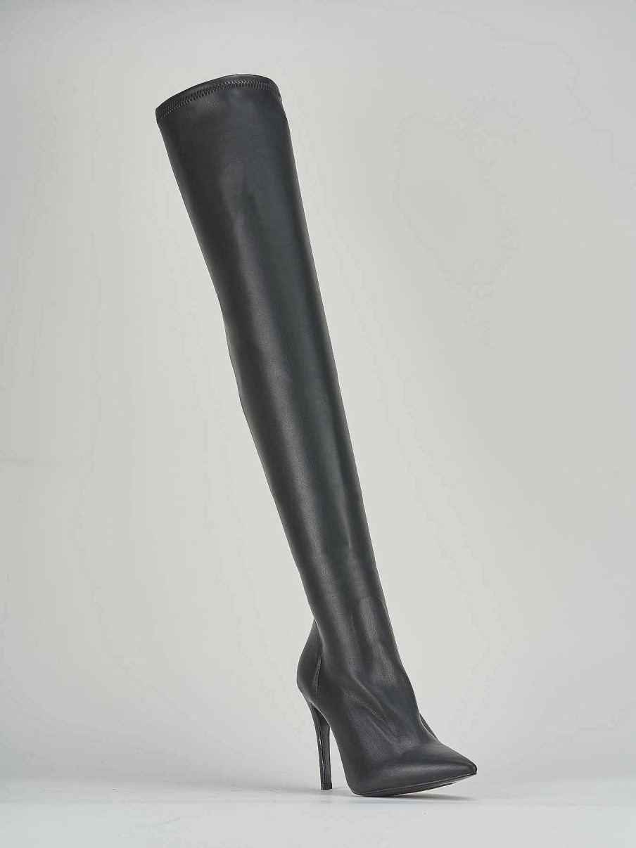 Mujer Barca | Botas De Tacon Alto Tacon 10 Cm Cuero Negro