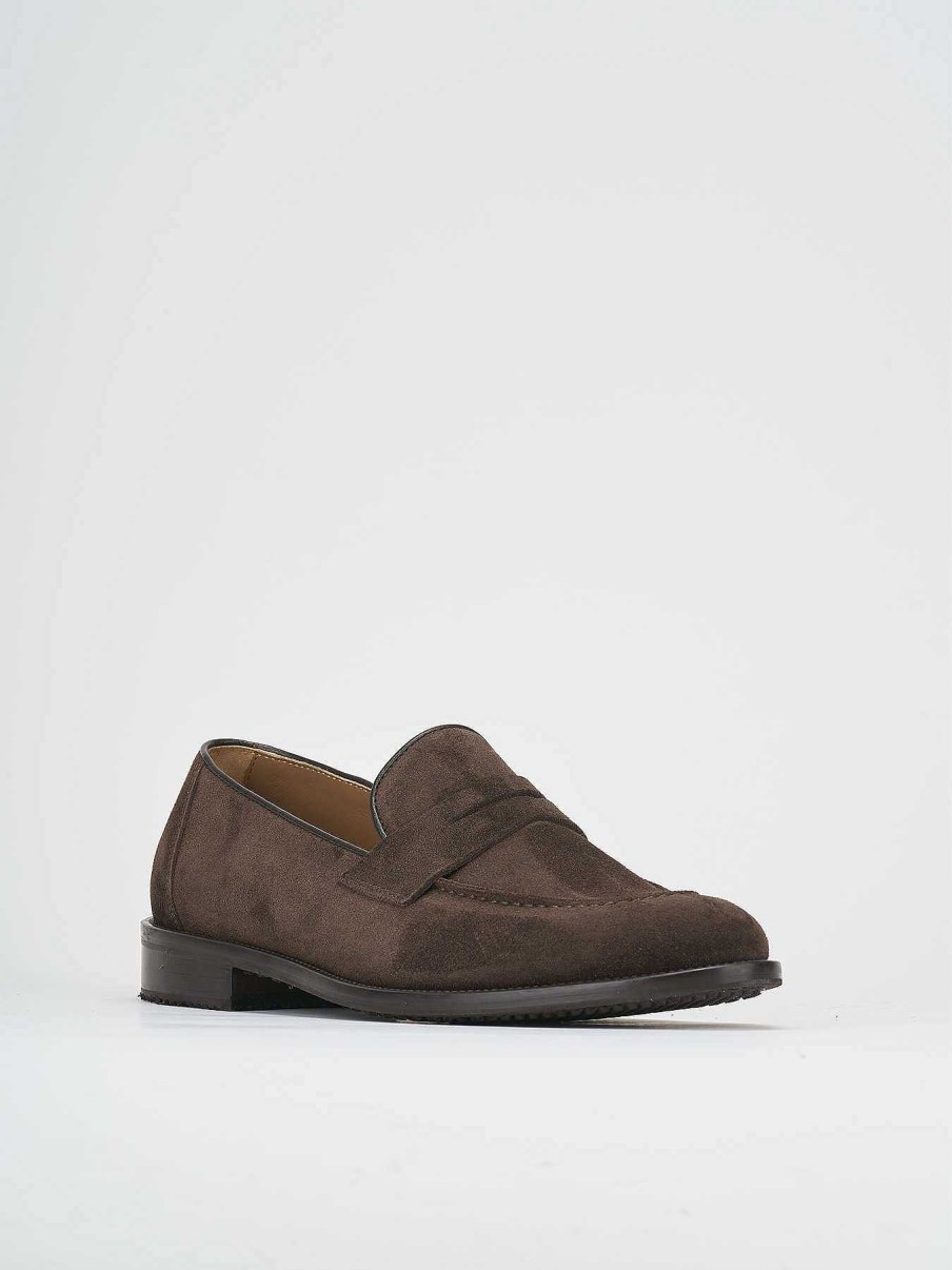 Hombre Barca | Mocasin Tacon 1 Cm Ante Marron Oscuro.