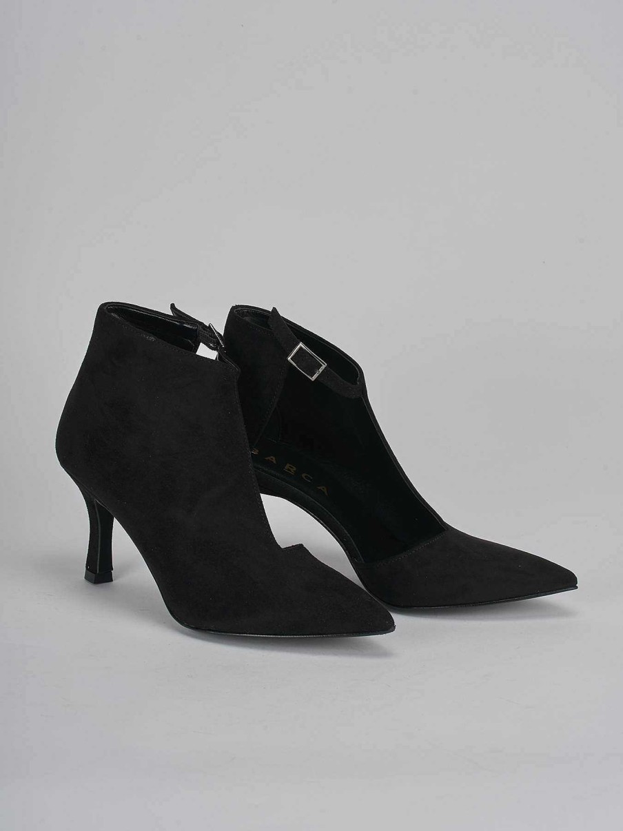 Mujer Barca | Botines De Tacon Alto Tacon 7 Cm Ante Negro