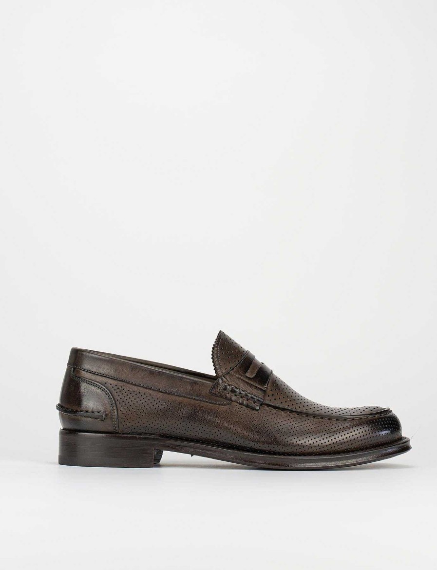 Hombre Barca | Mocasines Piel Marron Oscuro