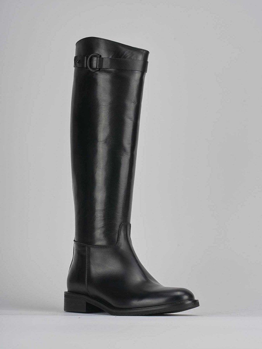 Mujer Barca | Botas Tacon Bajo Tacon 3 Cm Piel Negra