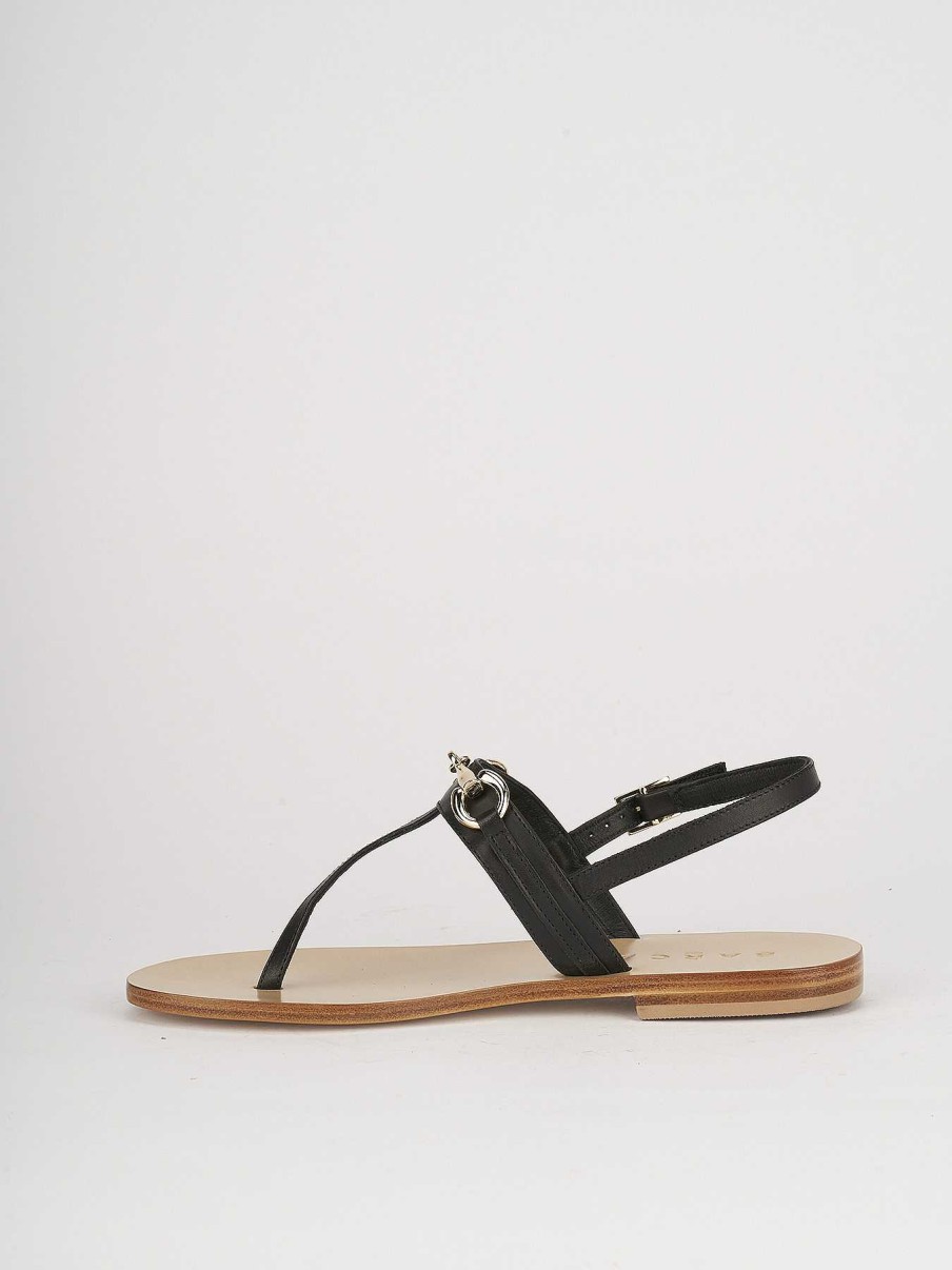 Mujer Barca | Sandalias Tacon Bajo Tacon 1 Cm Piel Negra