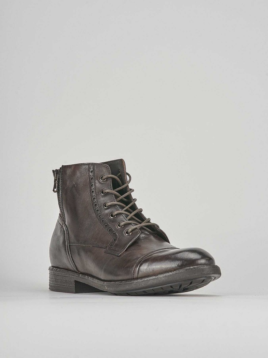 Hombre Barca | Botas Militares Tacon 2 Cm Piel Marron Oscuro