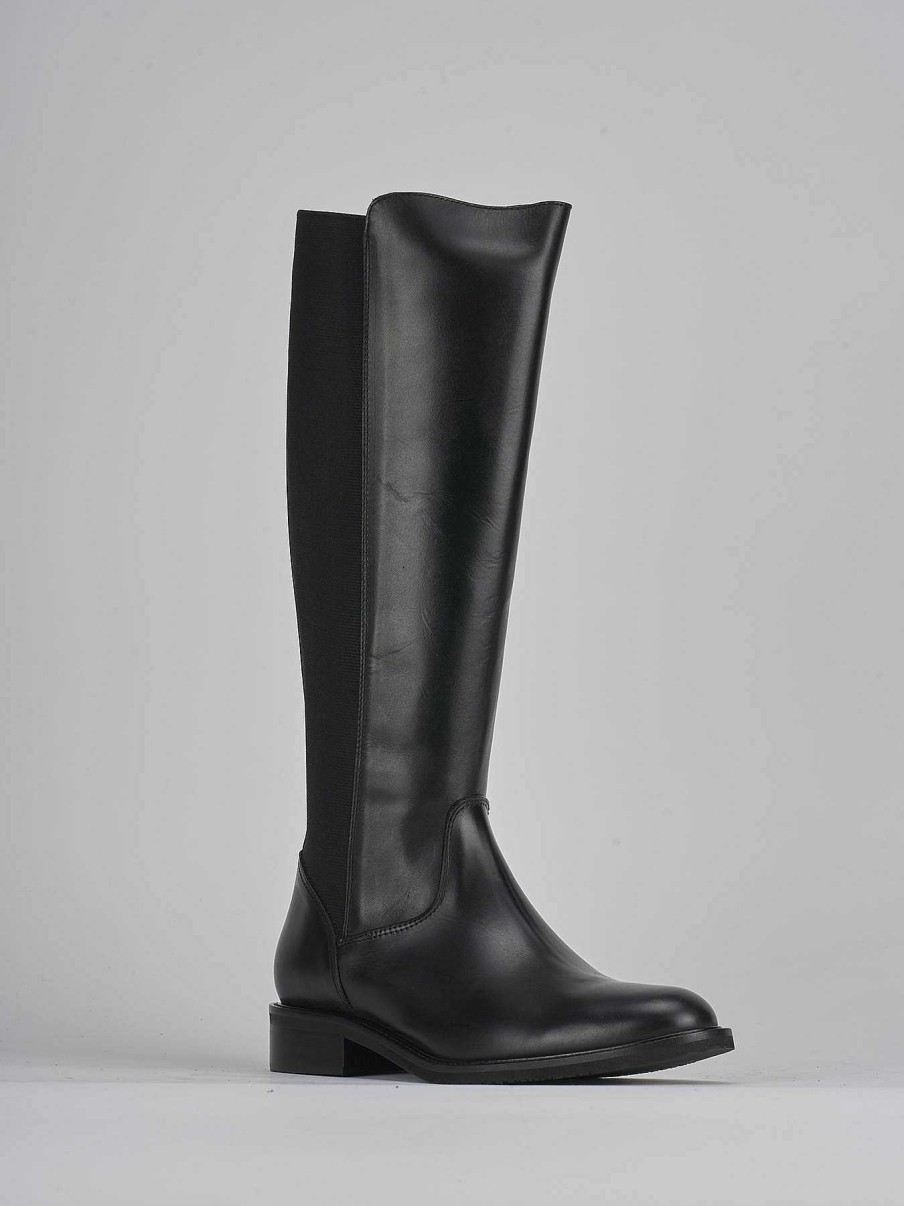 Mujer Barca | Botas Tacon Bajo Tacon 3 Cm Piel Negra