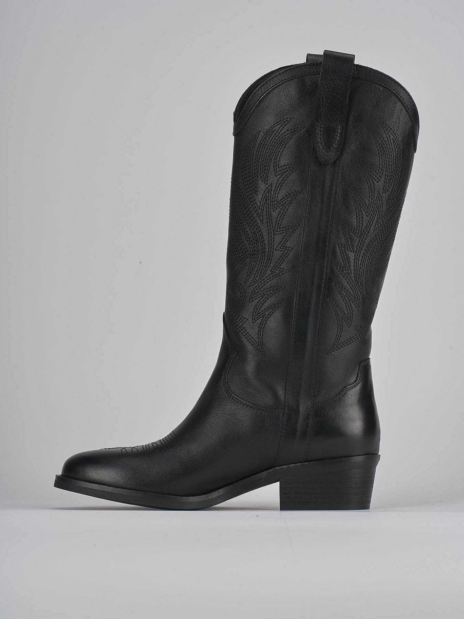 Mujer Barca | Botas Tacon Bajo Tacon 4 Cm Piel Negra