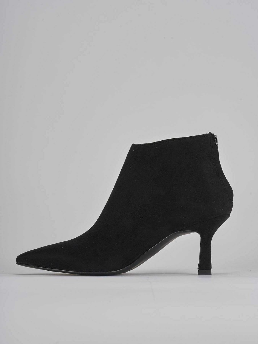 Mujer Barca | Botines De Tacon Alto Tacon 7 Cm Ante Negro