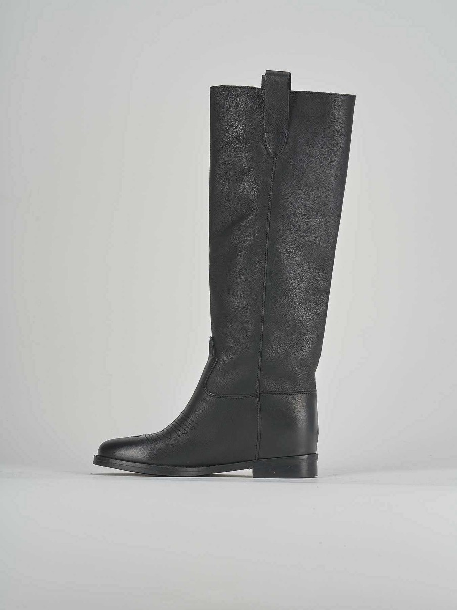 Mujer Barca | Botas Tacon Bajo Tacon 2 Cm Piel Negra