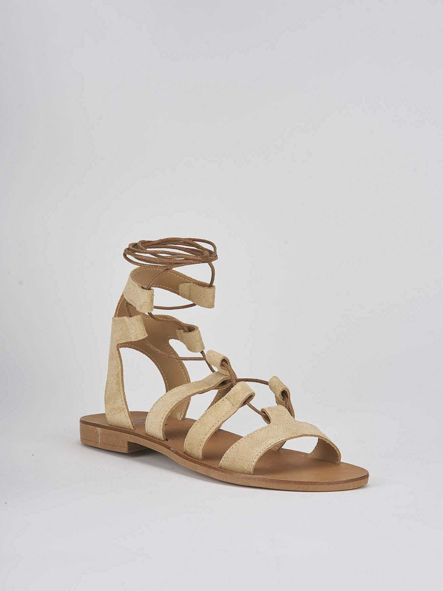 Mujer Barca | Sandalias Tacon Bajo Tacon 1 Cm Ante Beige