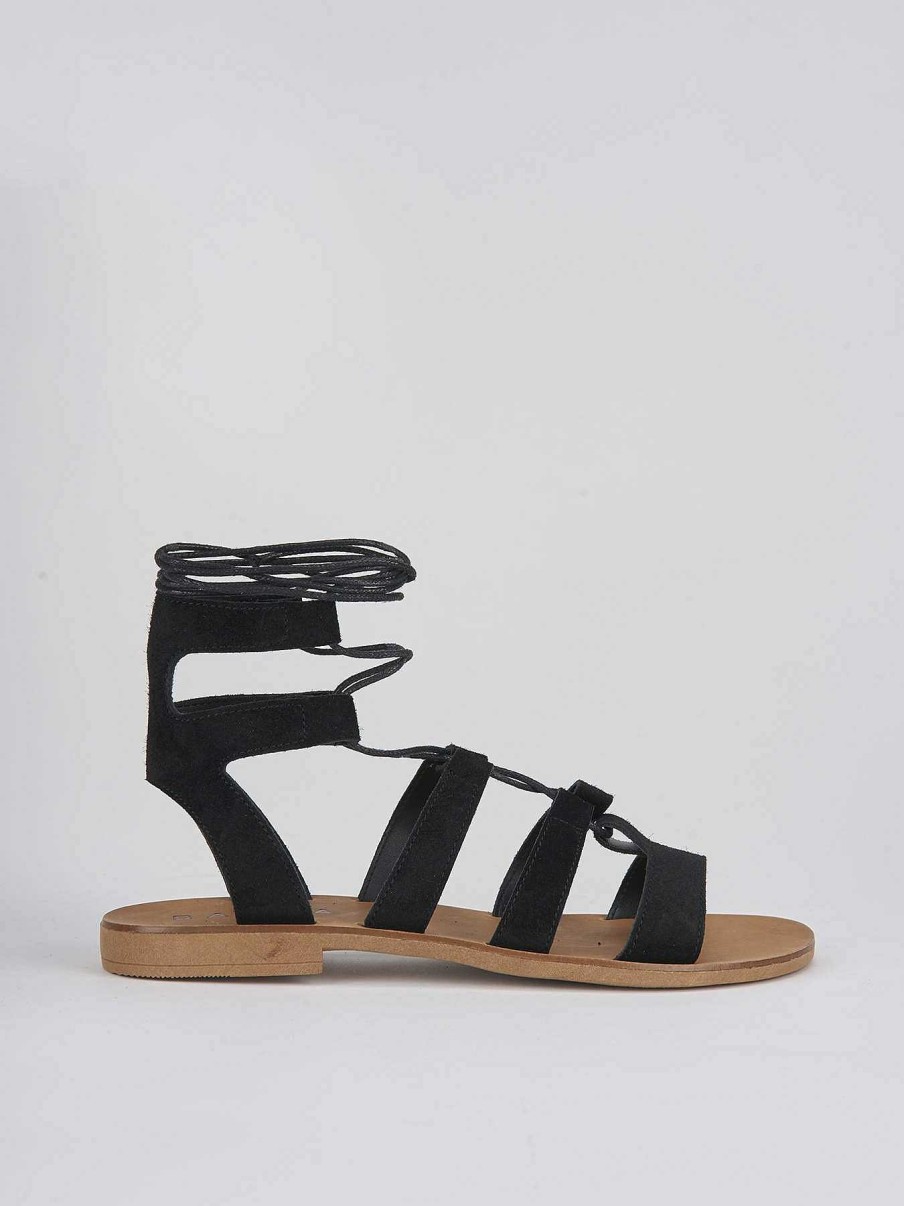 Mujer Barca | Sandalias Tacon Bajo Tacon 1 Cm Ante Negro