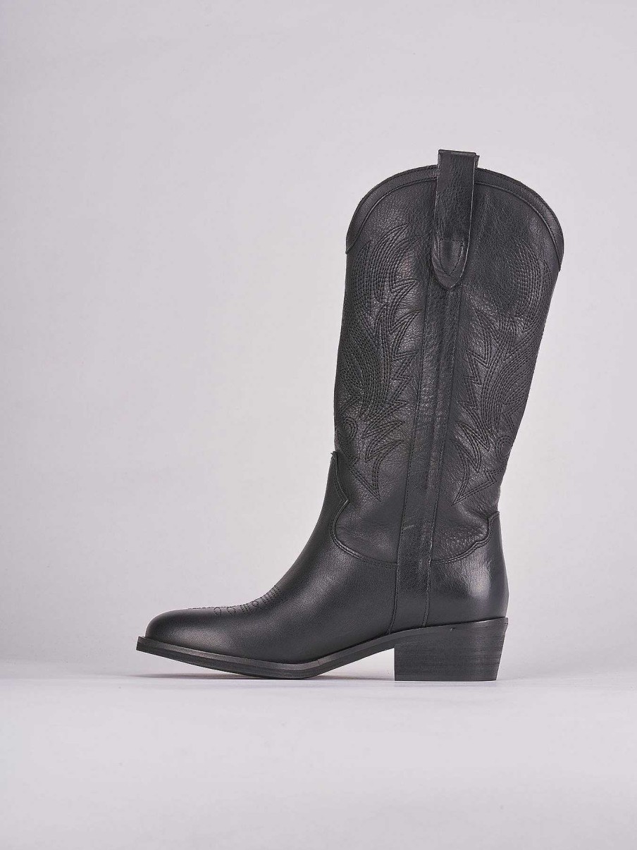 Mujer Barca | Botas Tacon Bajo Tacon 4 Cm Piel Negra