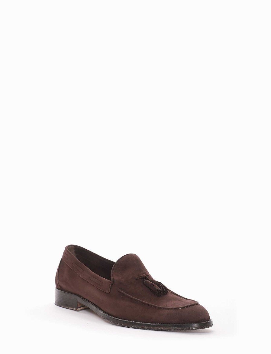 Hombre Barca | Mocasines Tacon 2 Cm Gamuza Marron Oscuro