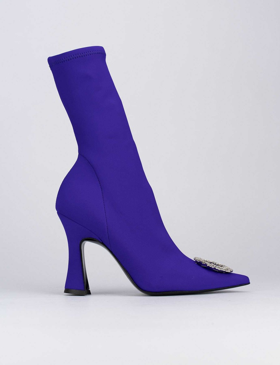 Mujer Barca | Botines Tacon Alto Tacon 9 Cm Violeta Licra