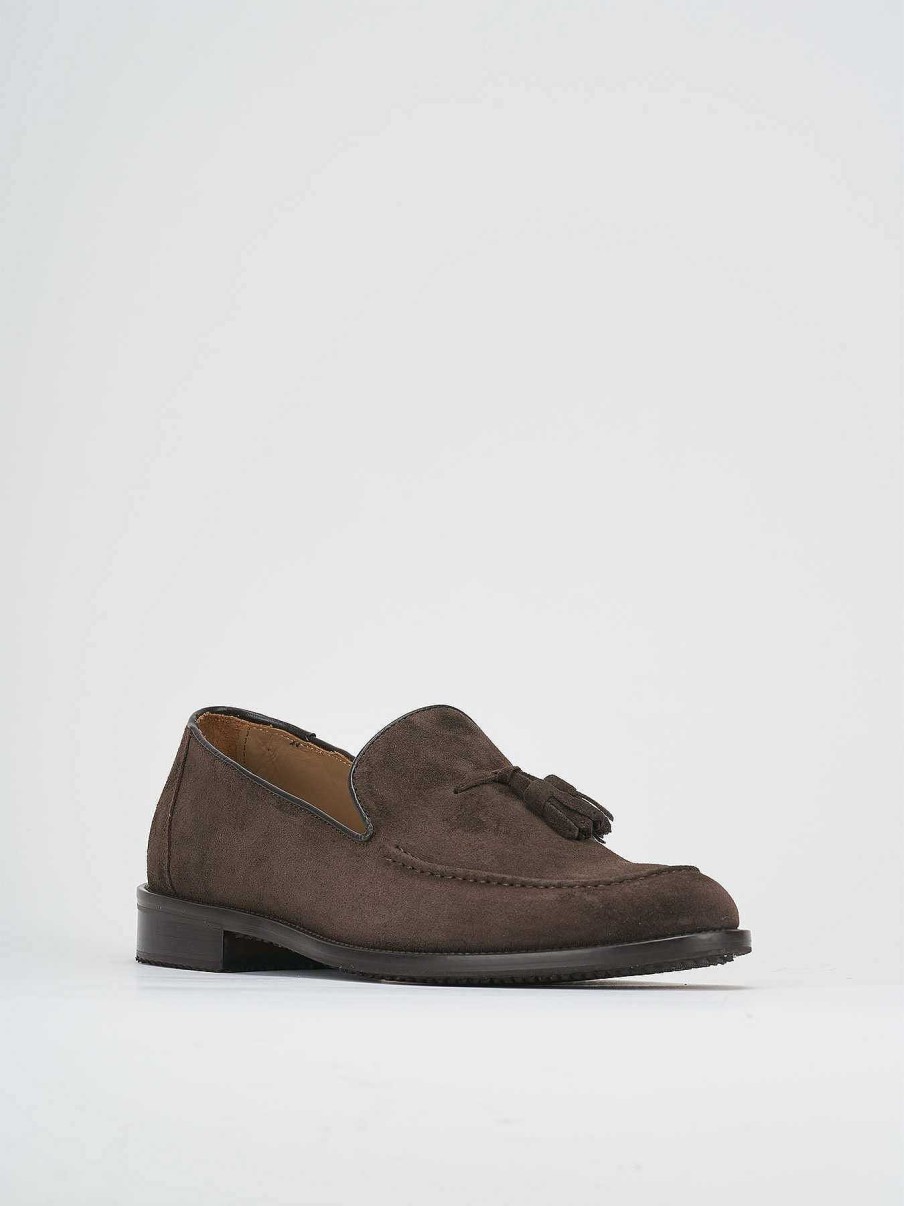 Hombre Barca | Mocasin Tacon 1 Cm Ante Marron Oscuro.