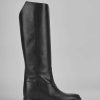 Mujer Barca | Botas Tacon Bajo Tacon 2 Cm Piel Negra