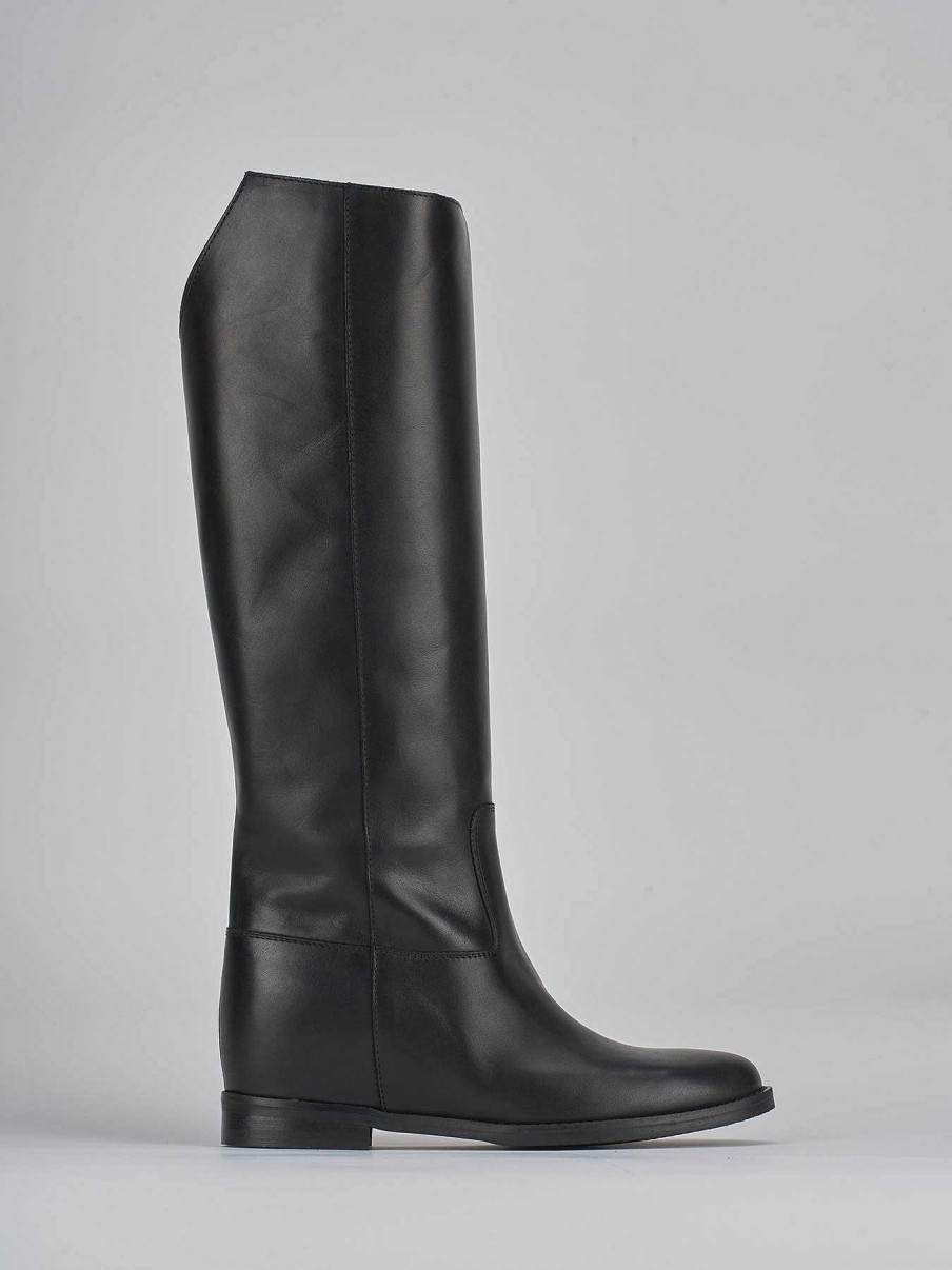 Mujer Barca | Botas Tacon Bajo Tacon 2 Cm Piel Negra