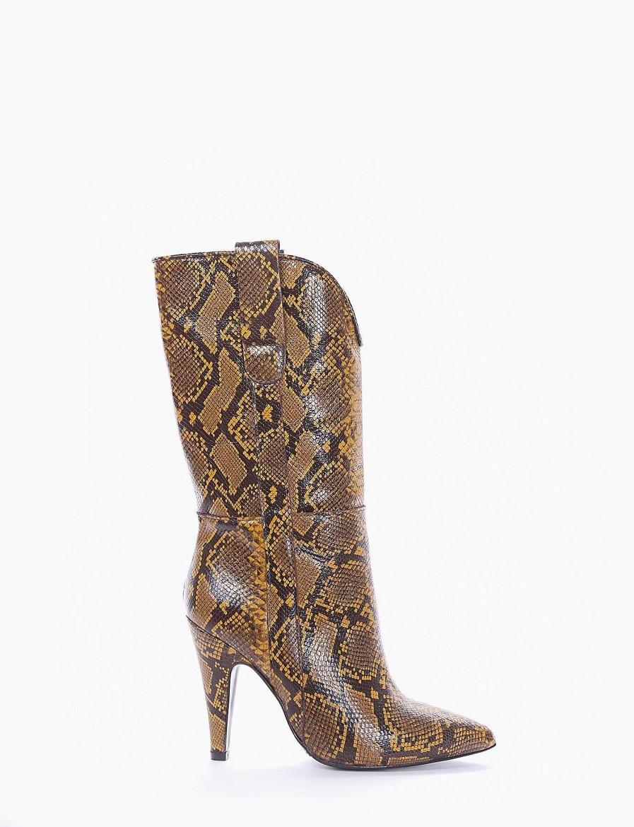 Mujer Barca | Botas De Tacon Tacon 10 Cm Piton Amarillo