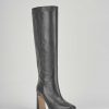 Mujer Barca | Botas De Tacon Alto Tacon 10 Cm Cuero Negro