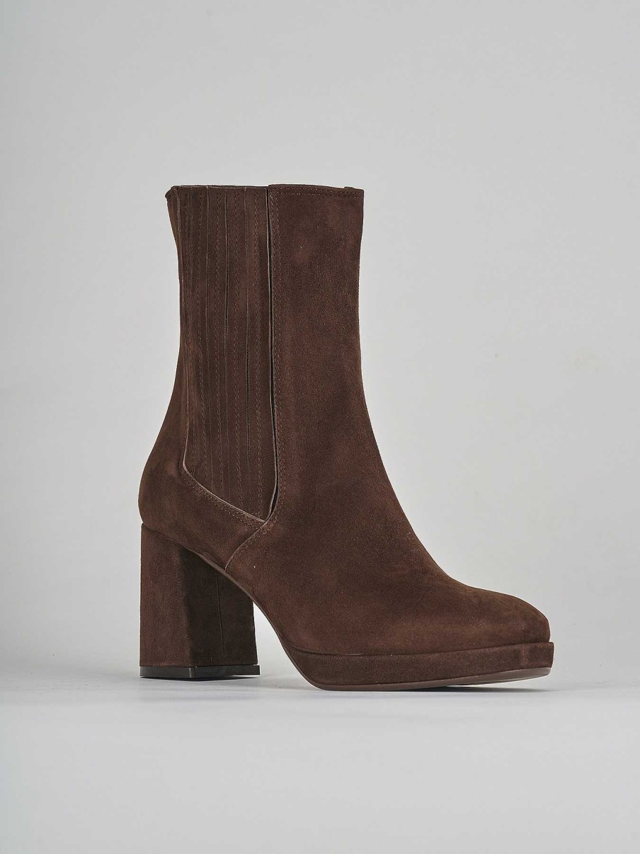 Mujer Barca | Botines Tacon Tacon 8 Cm Ante Marron Oscuro