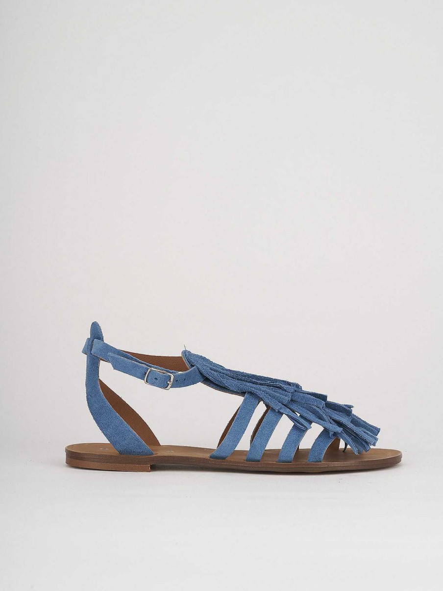 Mujer Barca | Sandalias Tacon Bajo Tacon 1 Cm Gamuza Azul Claro