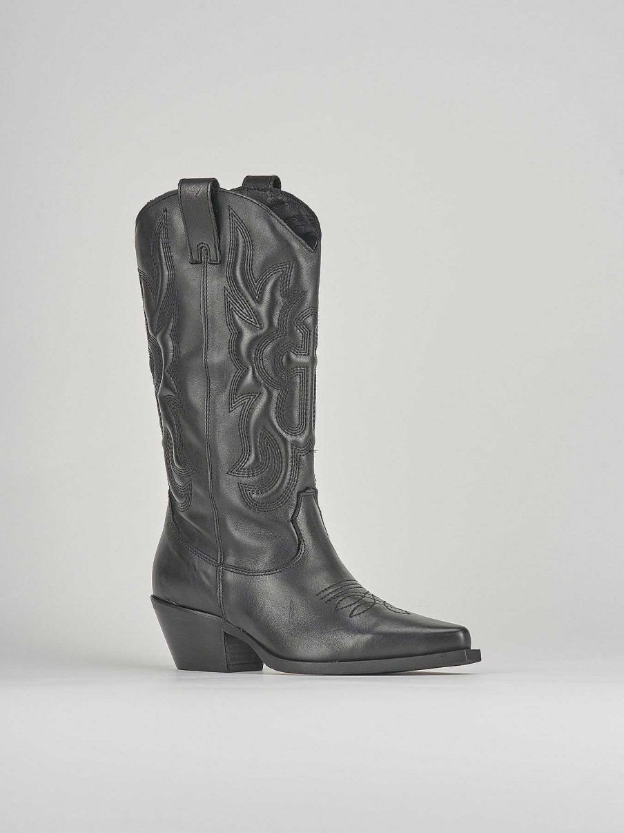 Mujer Barca | Botas Tacon Bajo Tacon 3 Cm Piel Negra