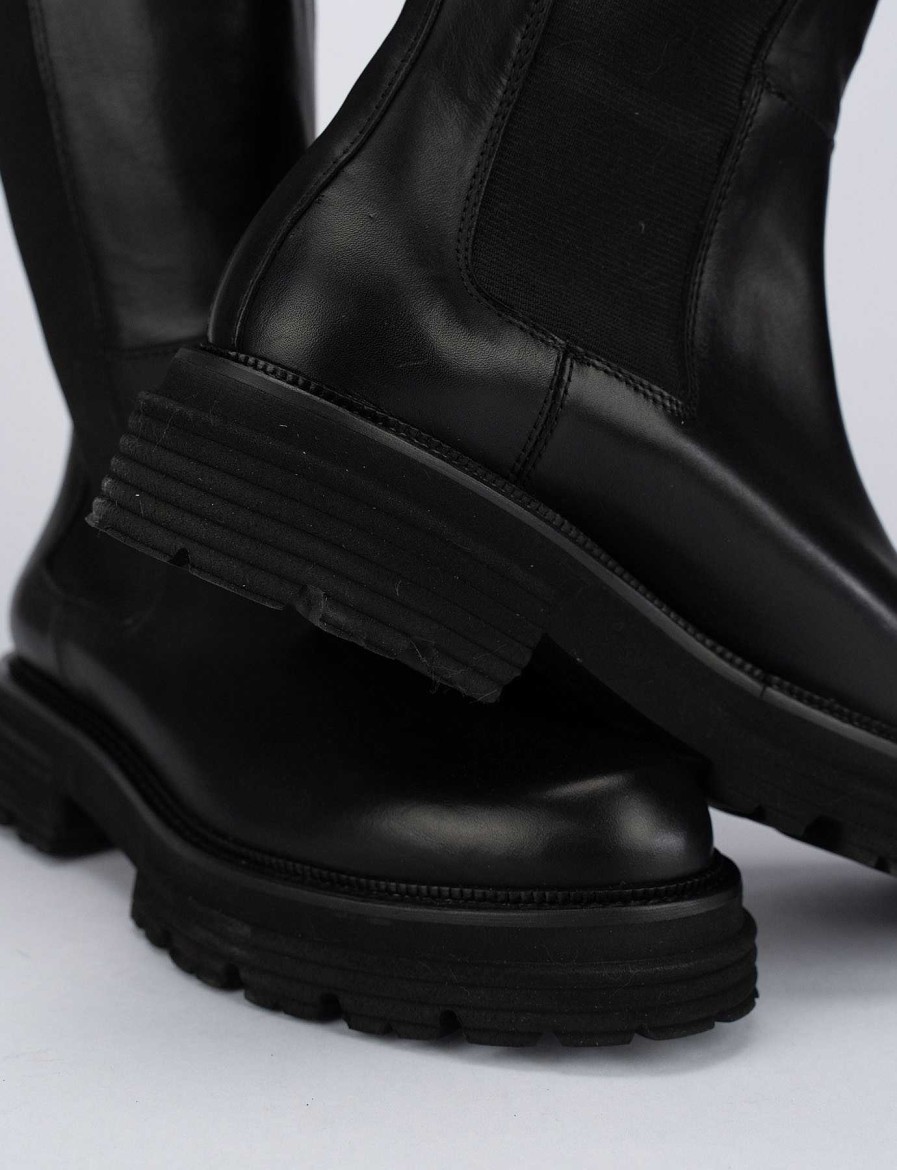 Mujer Barca | Botas Tacon Bajo Tacon 1 Cm Piel Negra