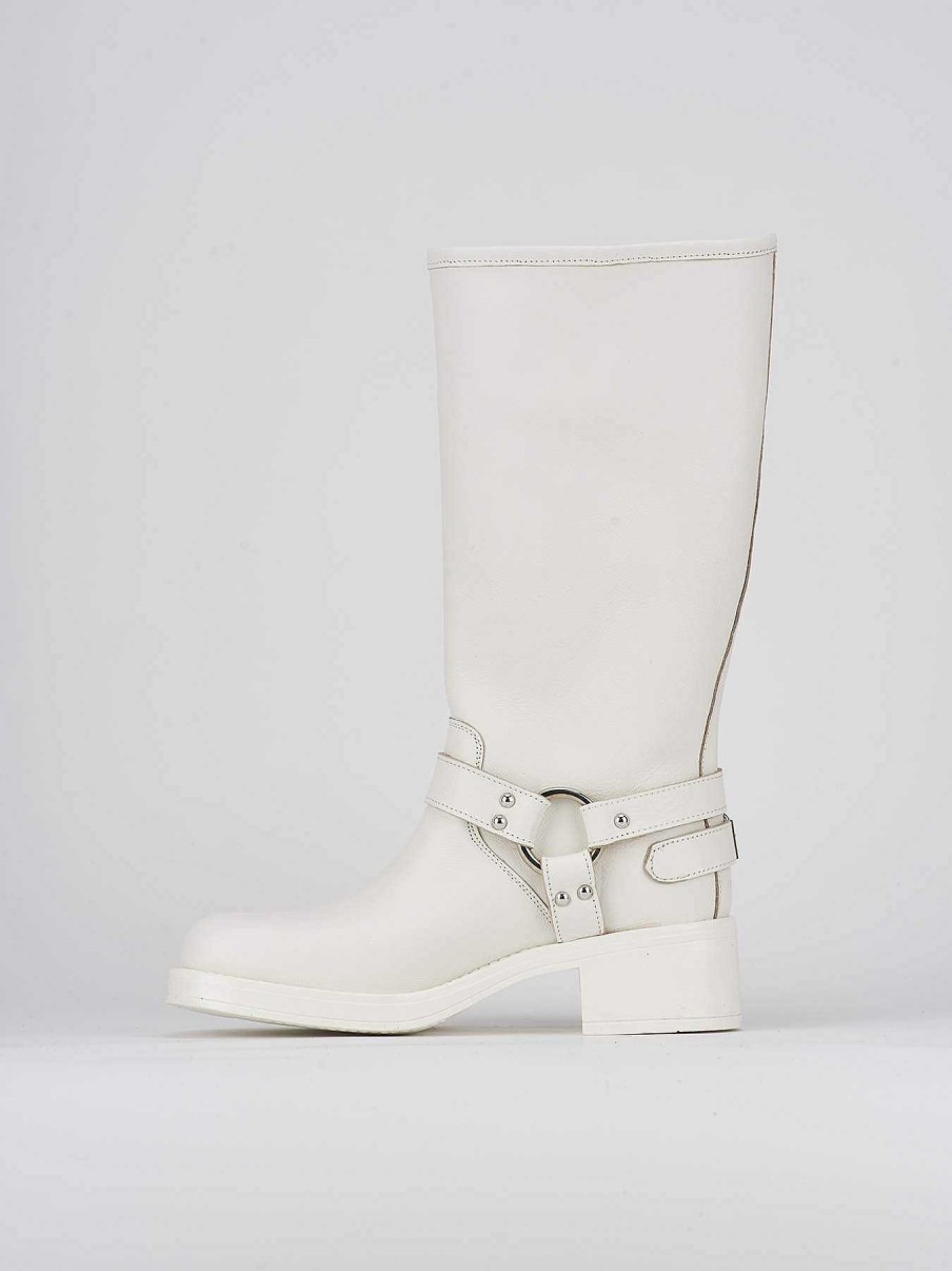 Mujer Barca | Botas Tacon Bajo Tacon 4 Cm Piel Blanca