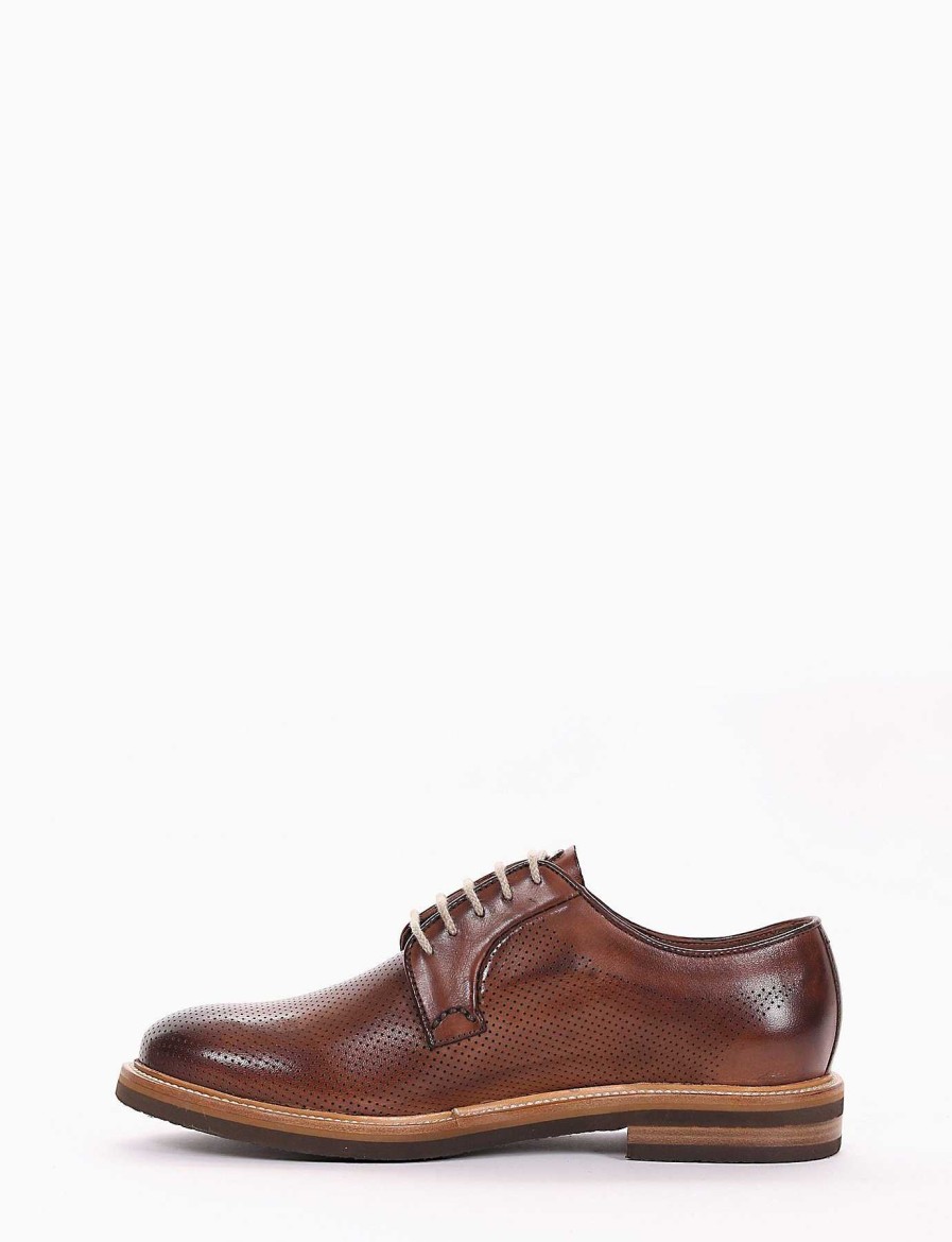 Hombre Barca | Zapatos Con Cordones Tacon 2 Cm Piel Marron