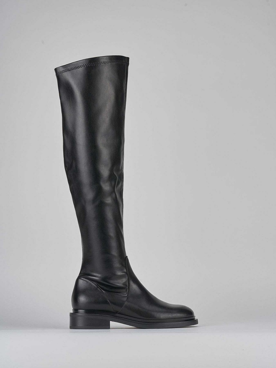 Mujer Barca | Botas Tacon Bajo Tacon 2 Cm Piel Negra