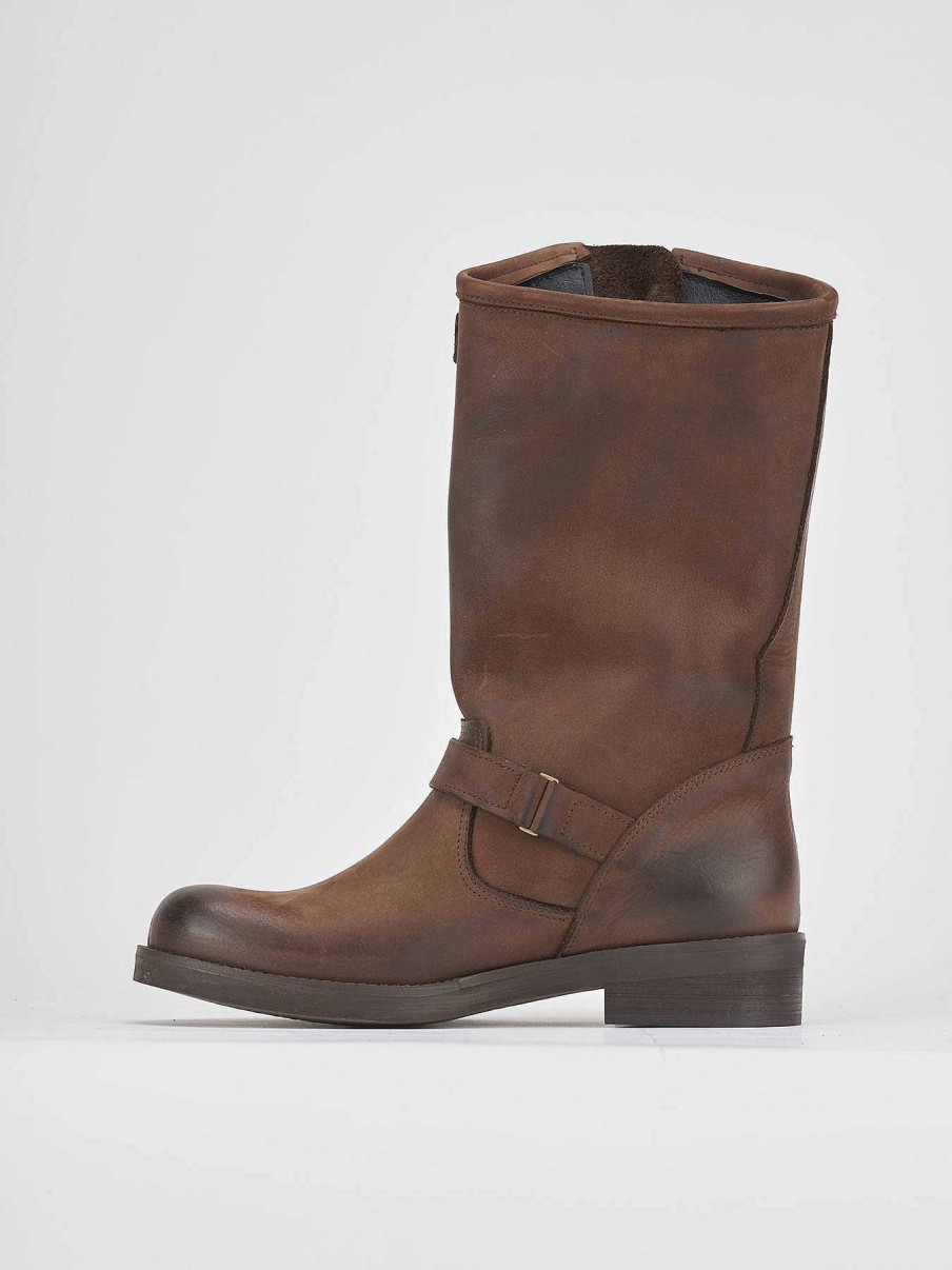 Mujer Barca | Botas Tacon Bajo Tacon 3 Cm Nobuk Marron