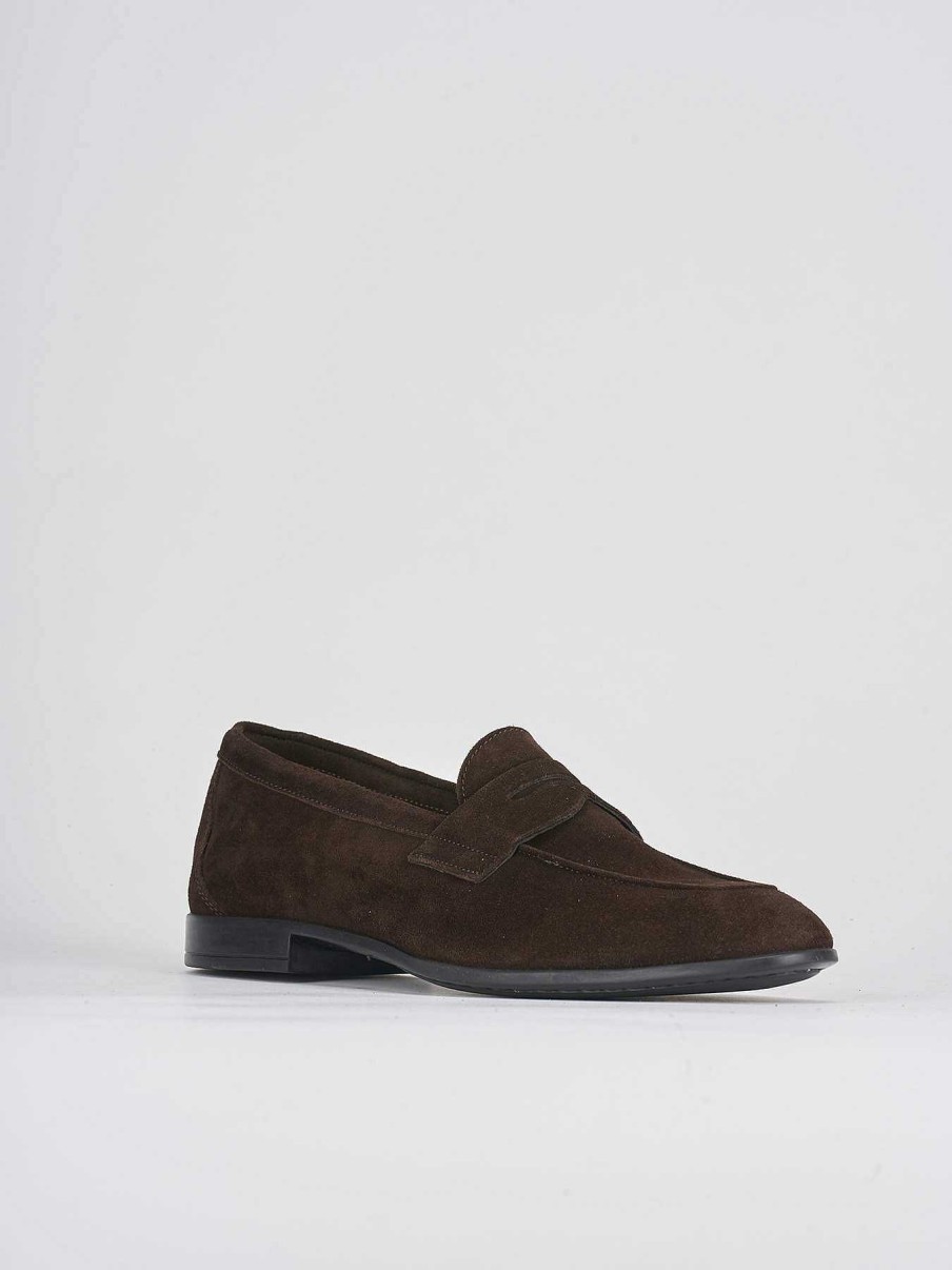 Hombre Barca | Mocasin Tacon 1 Cm Ante Marron Oscuro.