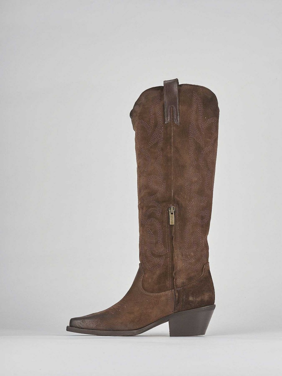 Mujer Barca | Botas Tacon Bajo Tacon 4 Cm Gamuza Marron Oscuro