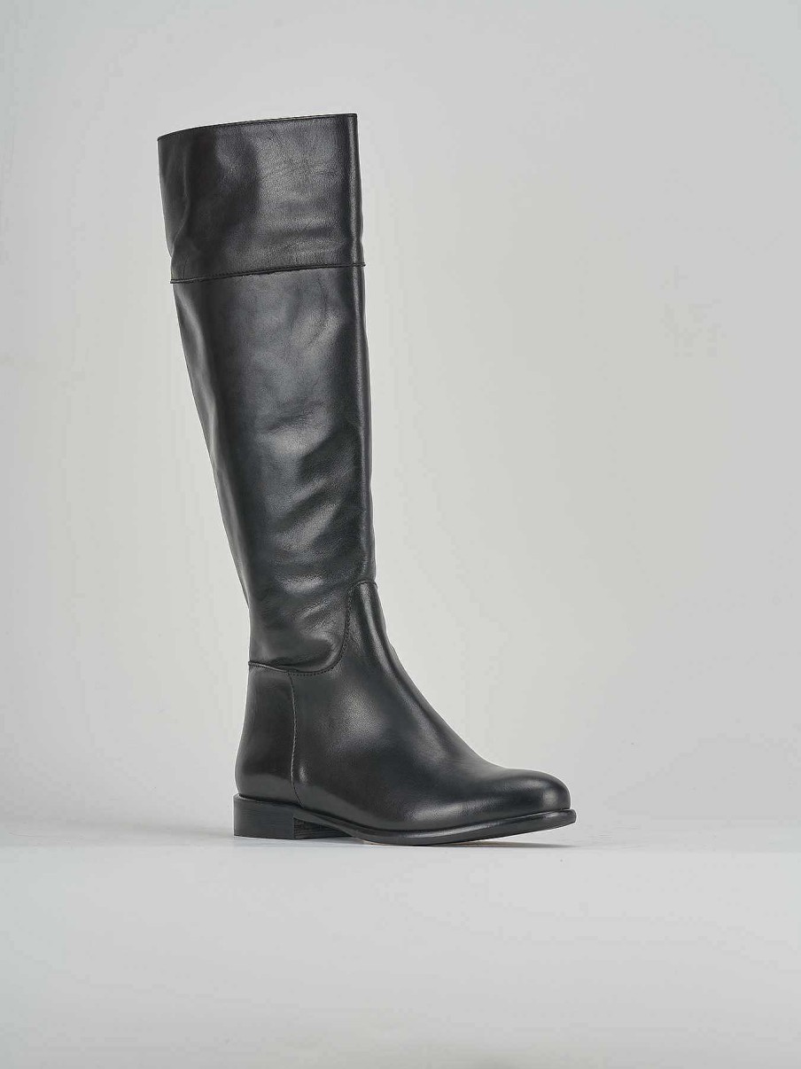 Mujer Barca | Botas Tacon Bajo Tacon 2 Cm Piel Negra