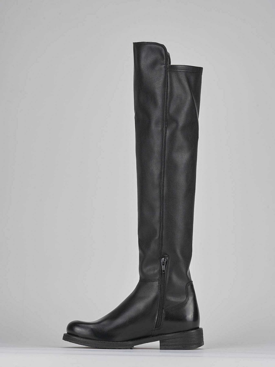 Mujer Barca | Botas Tacon Bajo Tacon 2 Cm Piel Negra