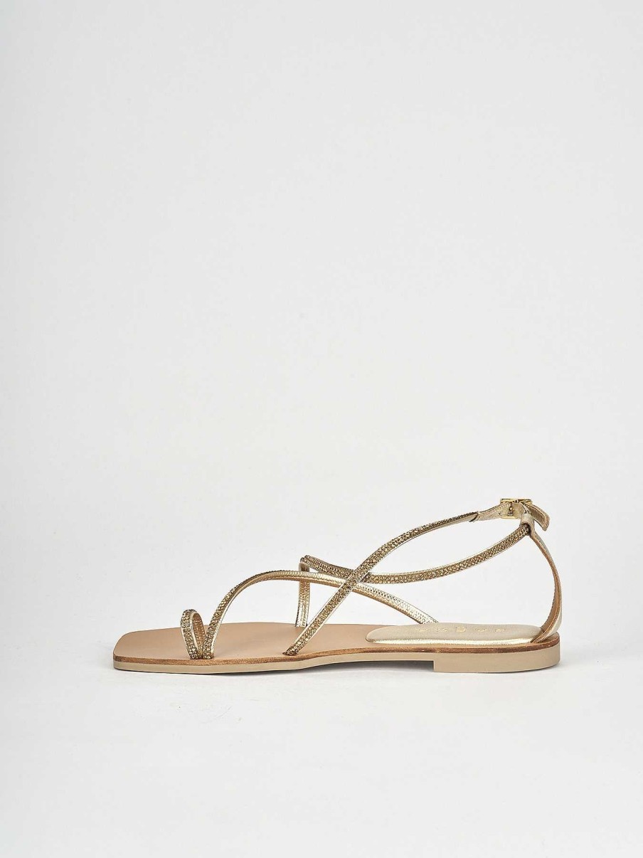 Mujer Barca | Sandalias Tacon Bajo Tacon 1 Cm Piel Oro