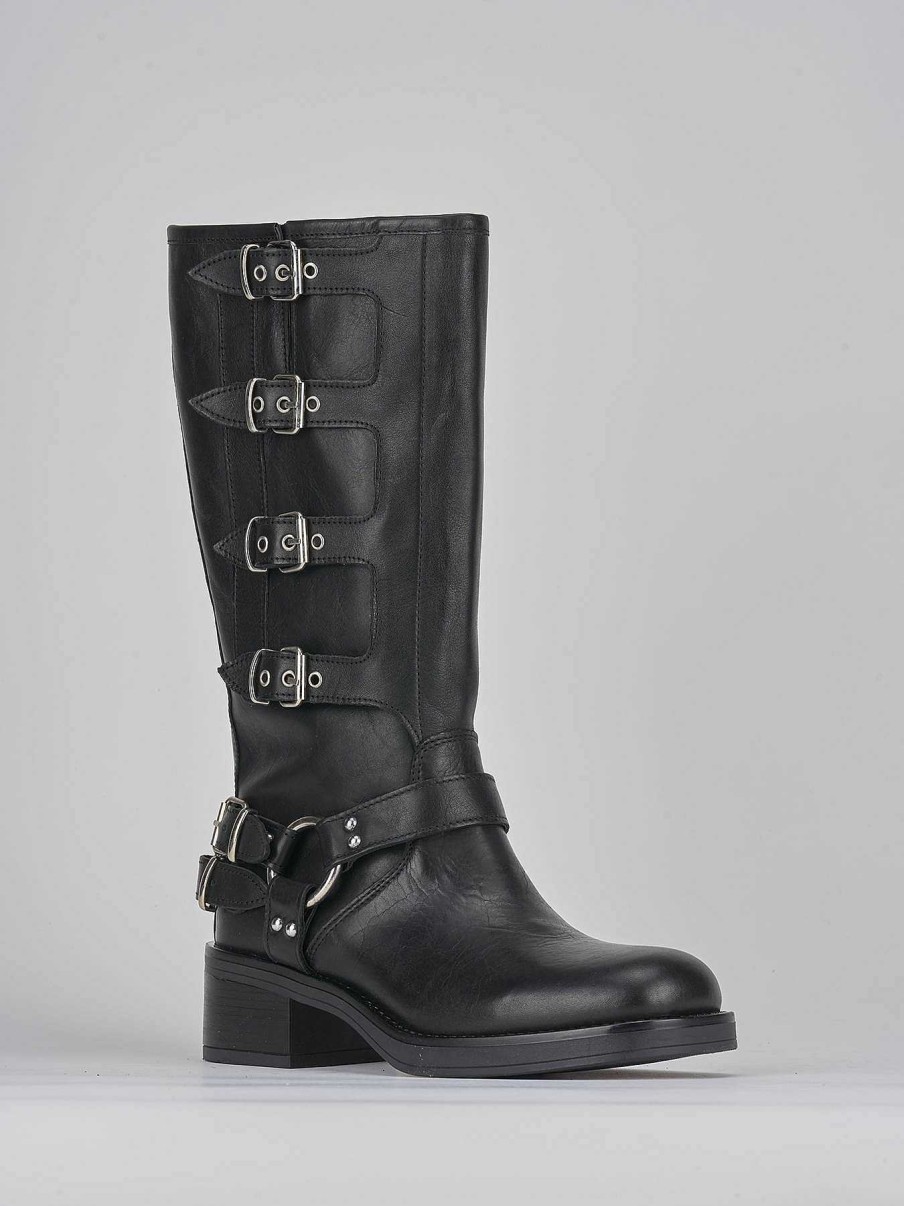 Mujer Barca | Botas Tacon Bajo Tacon 4 Cm Piel Negra