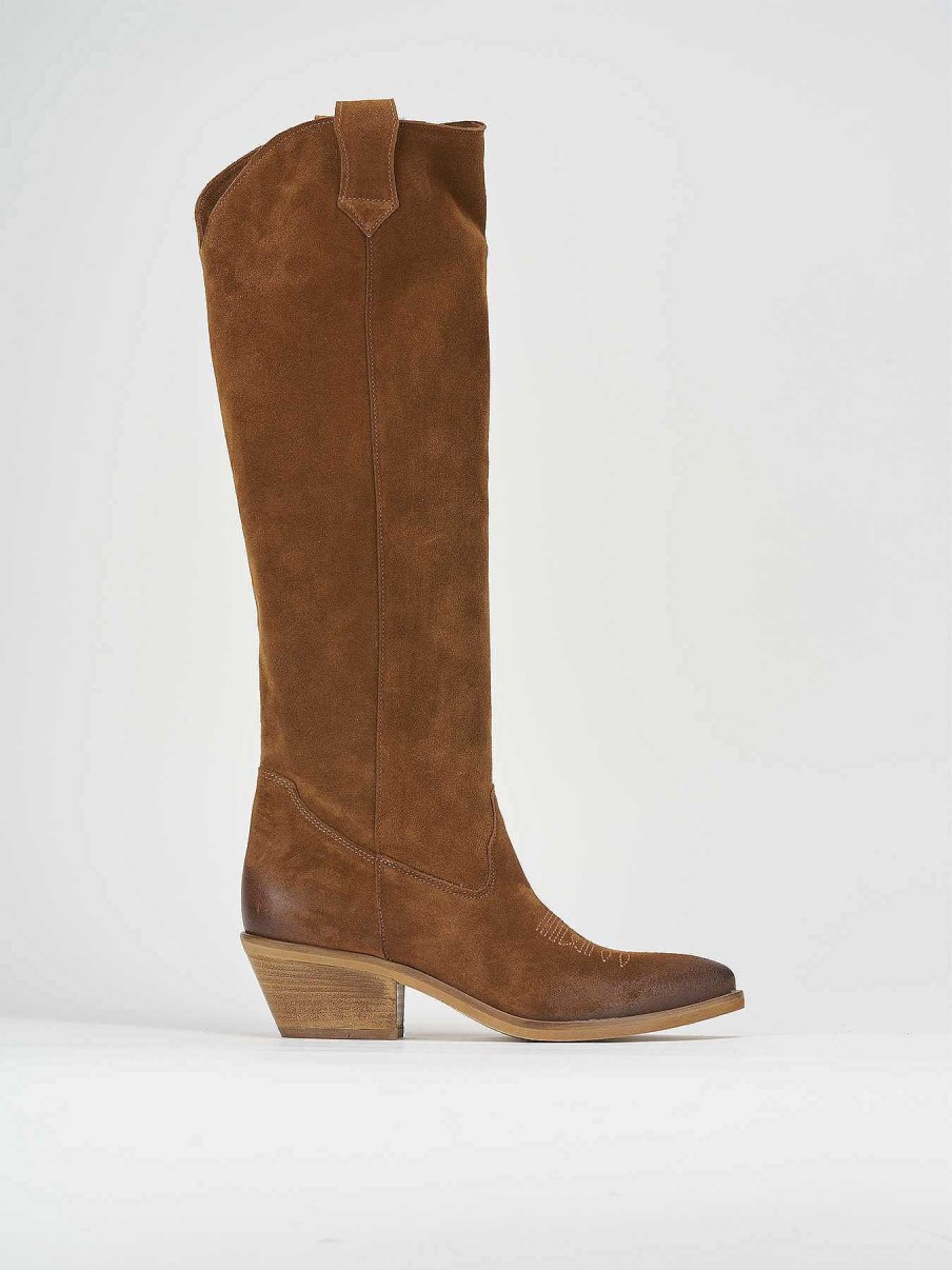 Mujer Barca | Botas Tacon Bajo Tacon 4 Cm Ante Marron