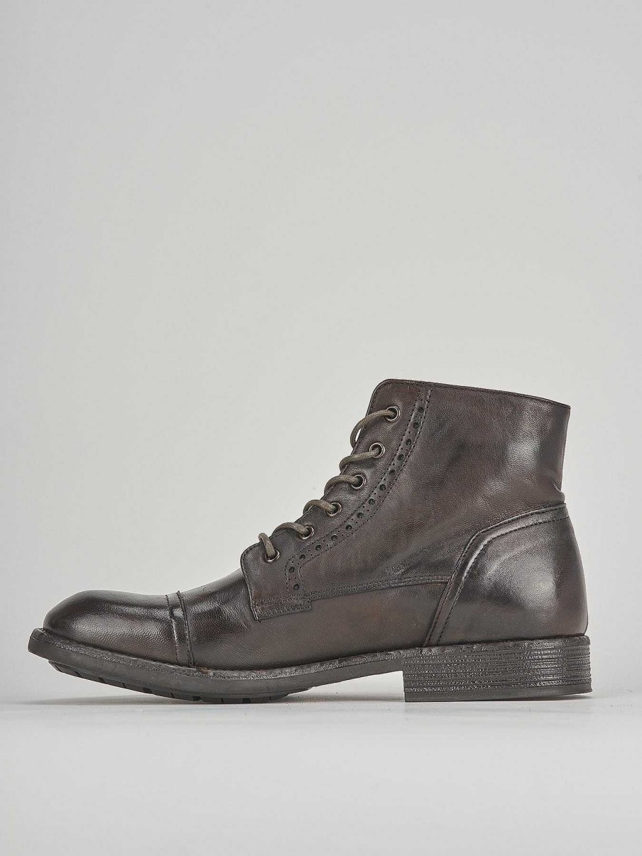 Hombre Barca | Botas Militares Tacon 2 Cm Piel Marron Oscuro